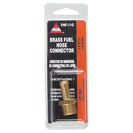 Ags Brass Fuel Connector, 3/8 Hose, Male (3/8-18 NPT), 1/card FHF-11C